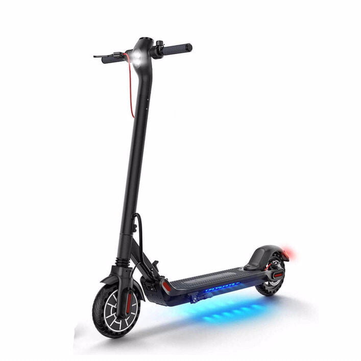 M5 Pro electric scooter with vibrant blue underglow lights, inviting users to explore the electric scooters section for a blend of style and sustainable urban transport.