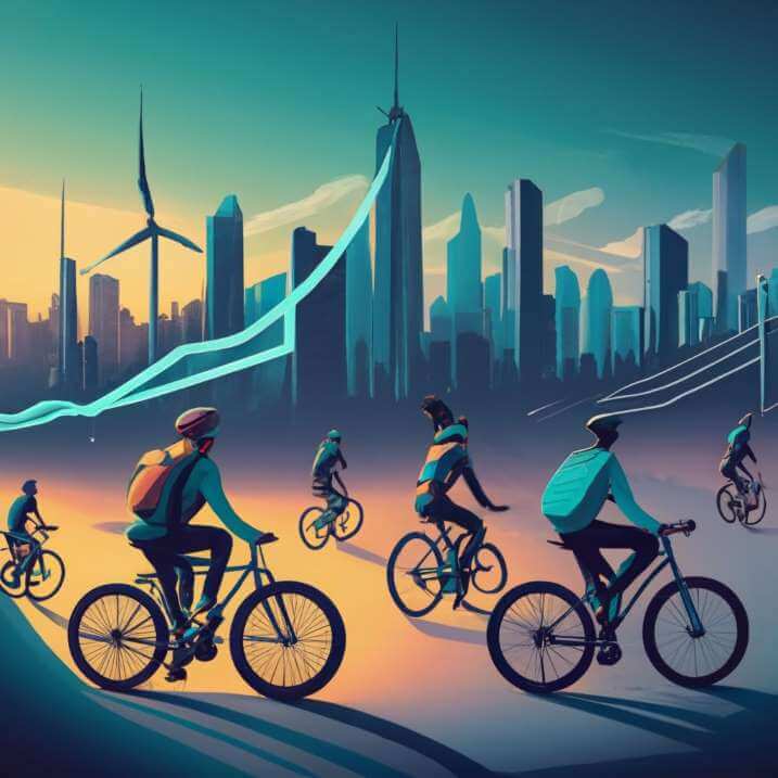 cityscape of ebikes used for commuting
