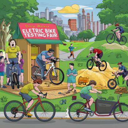people testing electric bikes at a fair