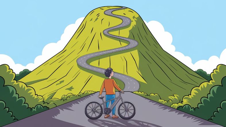 Happy person riding an e-bike on a scenic trail for weight loss exercise