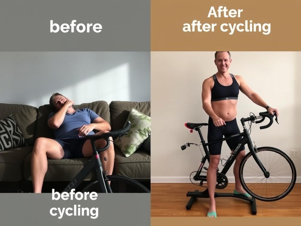 Before and after comparison of person returning to cycling with humorous results Before and after comparison of person returning to cycling with humorous results