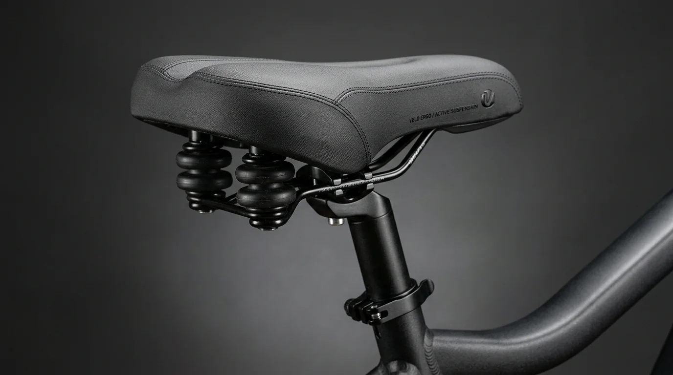 Plush ergonomic fat bike suspension saddle with dual elastomer coils